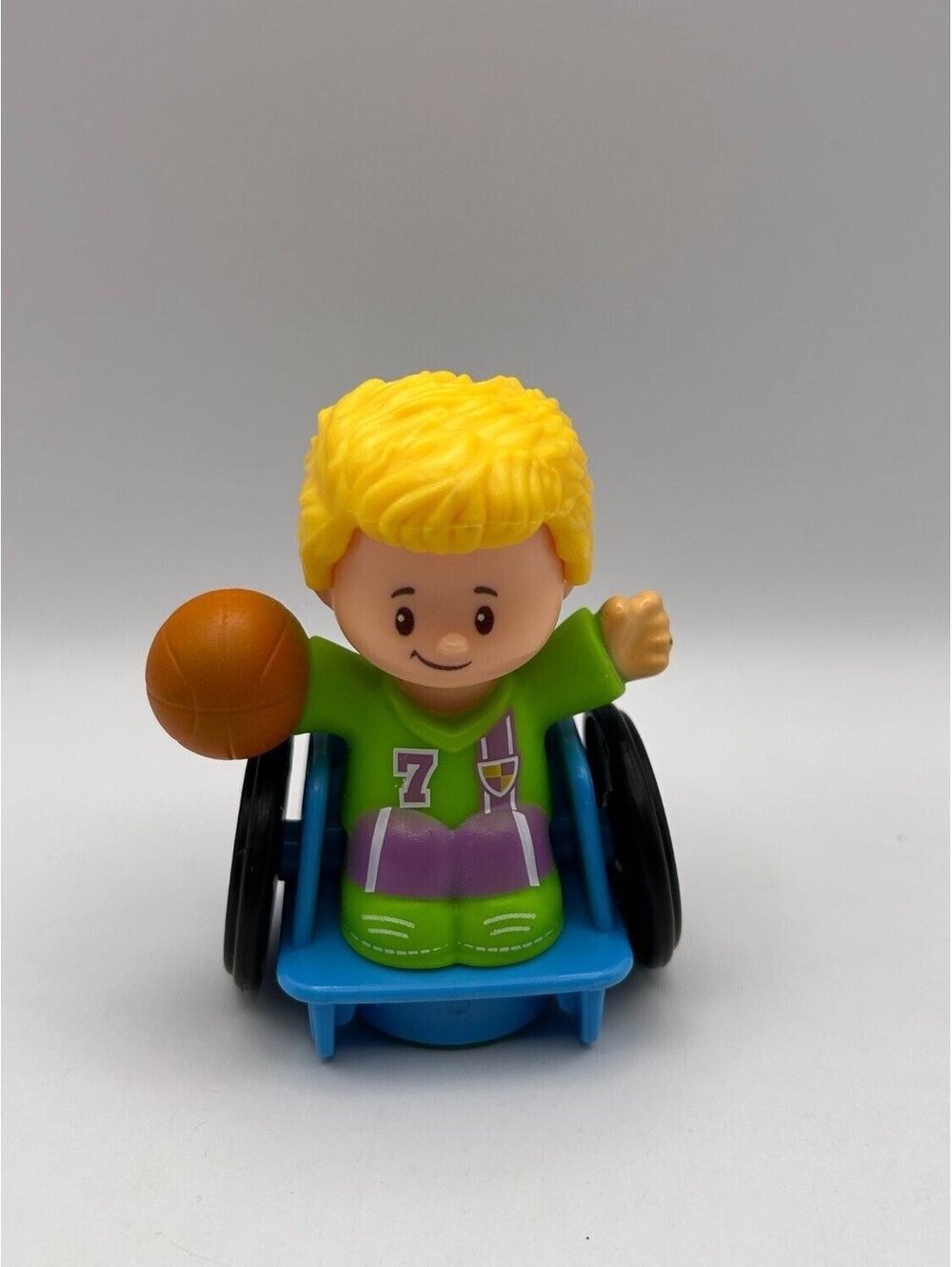 Fisher-Price Little People Wheelchair Basketball Boy #7 Green Jersey 2011 Used